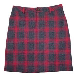 Eddie Bauer Womens Size 8 Plaid Wool Blend Skirt Red & Gray 21" Long